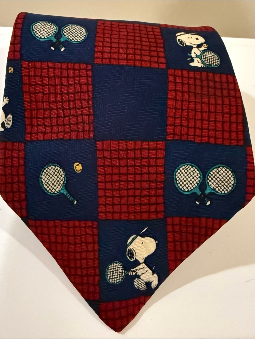 Snoopy  Tennis Patchwork silk  Tie - Navy & Red